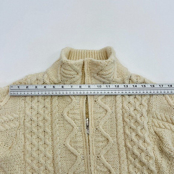 Aran Crafts Ivory Fisherman Sweater Full Zip Ireland *Fits Size Small* - Picture 10 of 12